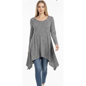 A.N.A. Women’s XS Gray Metallic Knit Long Sleeve Top Tunic Rayon Blend